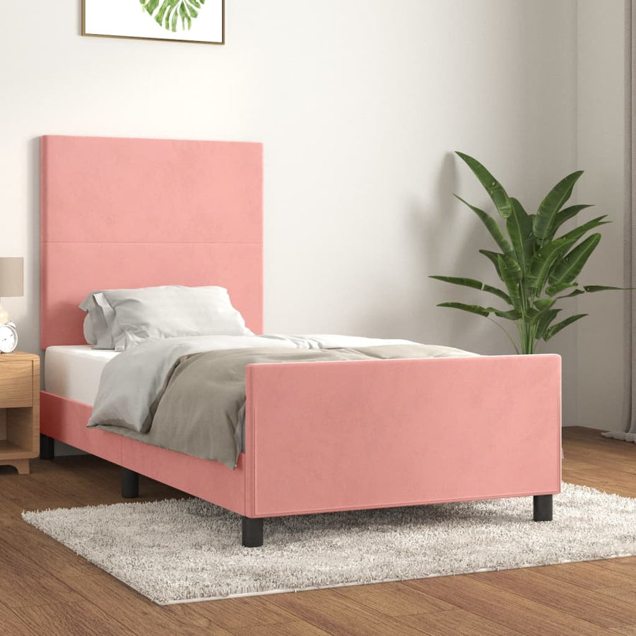 Bedframe Met Hoofdeinde Fluweel Roze 90 x 190 cm Effen ontwerp