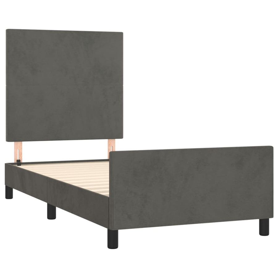 Bedframe Met Hoofdeinde Fluweel Donkergrijs 90 x 200 cm Effen ontwerp