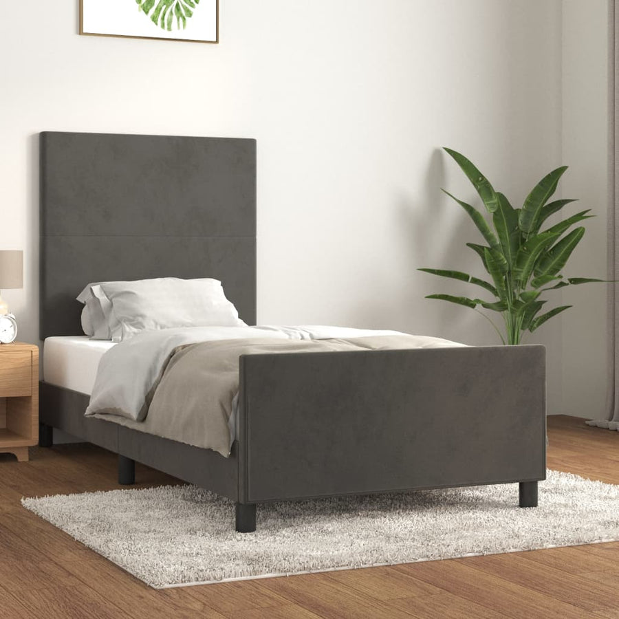Bedframe Met Hoofdeinde Fluweel Donkergrijs 90 x 200 cm Effen ontwerp