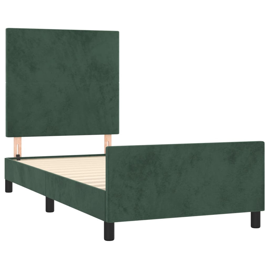 Bedframe Met Hoofdeinde Fluweel Donkergroen 90X200 Cm 90 x 200 cm Effen ontwerp
