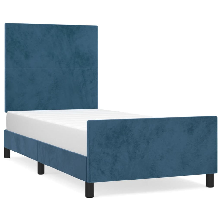 Bedframe Met Hoofdeinde Fluweel Donkerblauw 90X200 Cm Donkerblauw 90 x 200 cm Effen ontwerp
