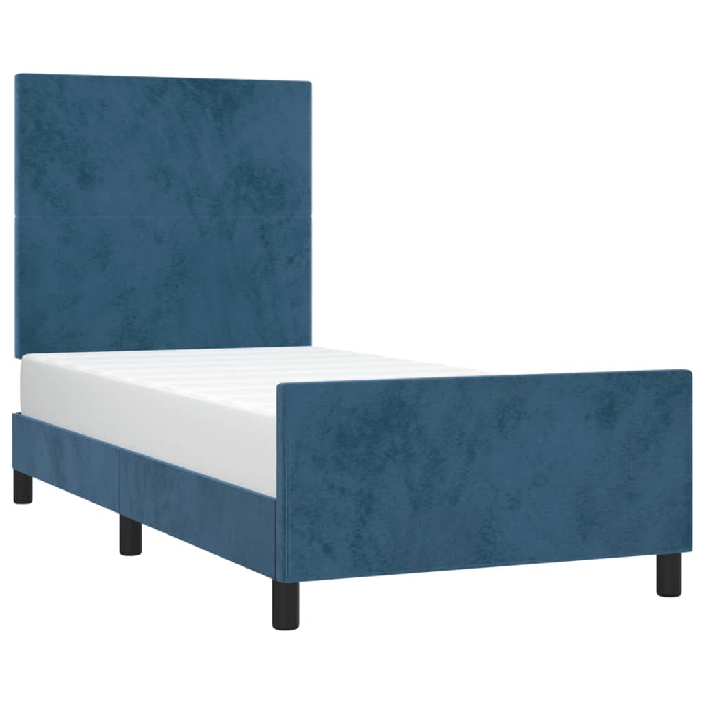 Bedframe Met Hoofdeinde Fluweel Donkerblauw 90X200 Cm Donkerblauw 90 x 200 cm Effen ontwerp