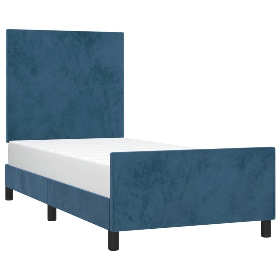 Bedframe Met Hoofdeinde Fluweel Donkerblauw 90X200 Cm Donkerblauw 90 x 200 cm Effen ontwerp