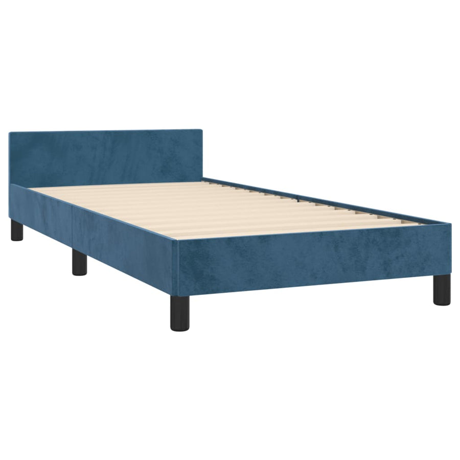 Bedframe Met Hoofdeinde Fluweel Donkerblauw 90X200 Cm Donkerblauw 90 x 200 cm Effen ontwerp
