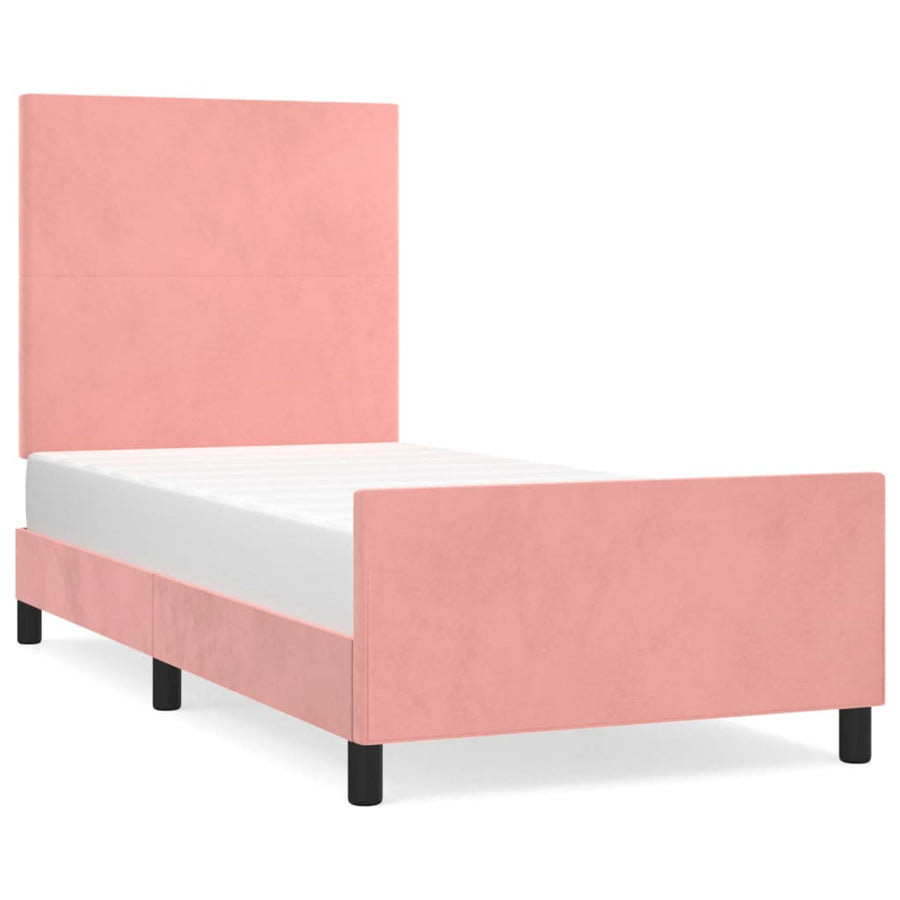 Bedframe Met Hoofdeinde Fluweel Roze 90 x 200 cm Effen ontwerp