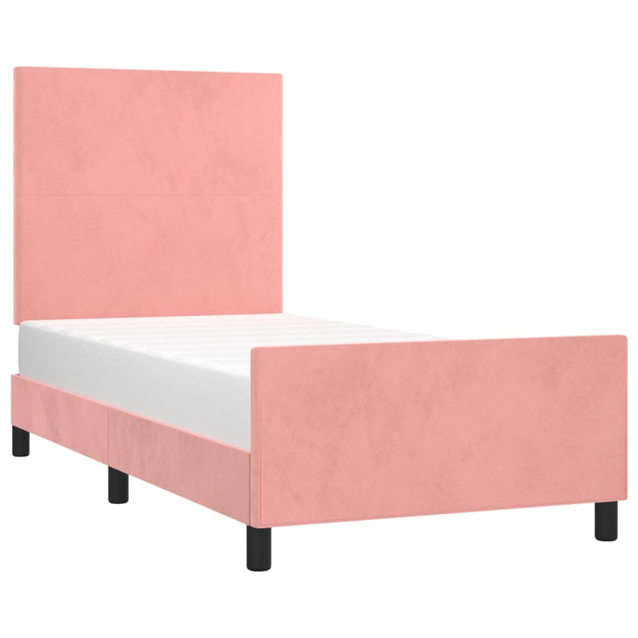 Bedframe Met Hoofdeinde Fluweel Roze 90 x 200 cm Effen ontwerp