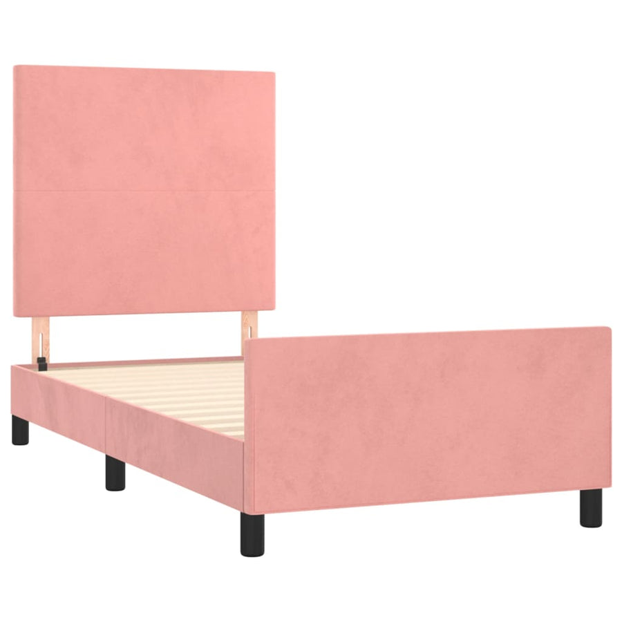 Bedframe Met Hoofdeinde Fluweel Roze 90 x 200 cm Effen ontwerp