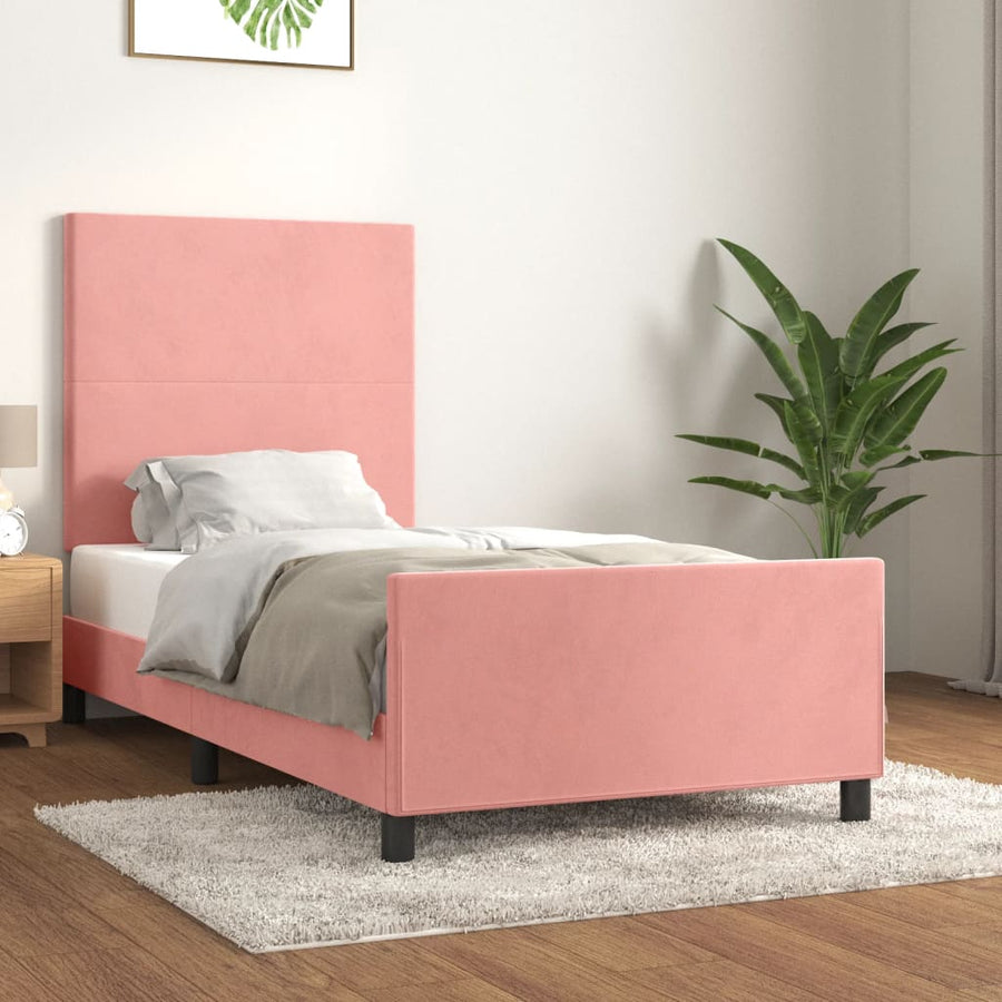 Bedframe Met Hoofdeinde Fluweel Roze 90 x 200 cm Effen ontwerp