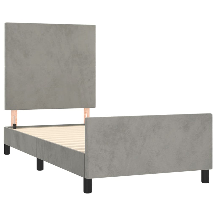 Bedframe Met Hoofdeinde Fluweel Lichtgrijs 100 x 200 cm Effen ontwerp
