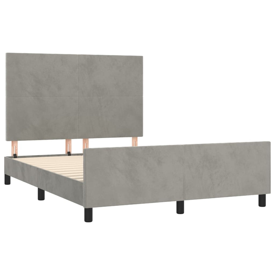 Bedframe Met Hoofdeinde Fluweel Lichtgrijs 140 x 190 cm Effen ontwerp
