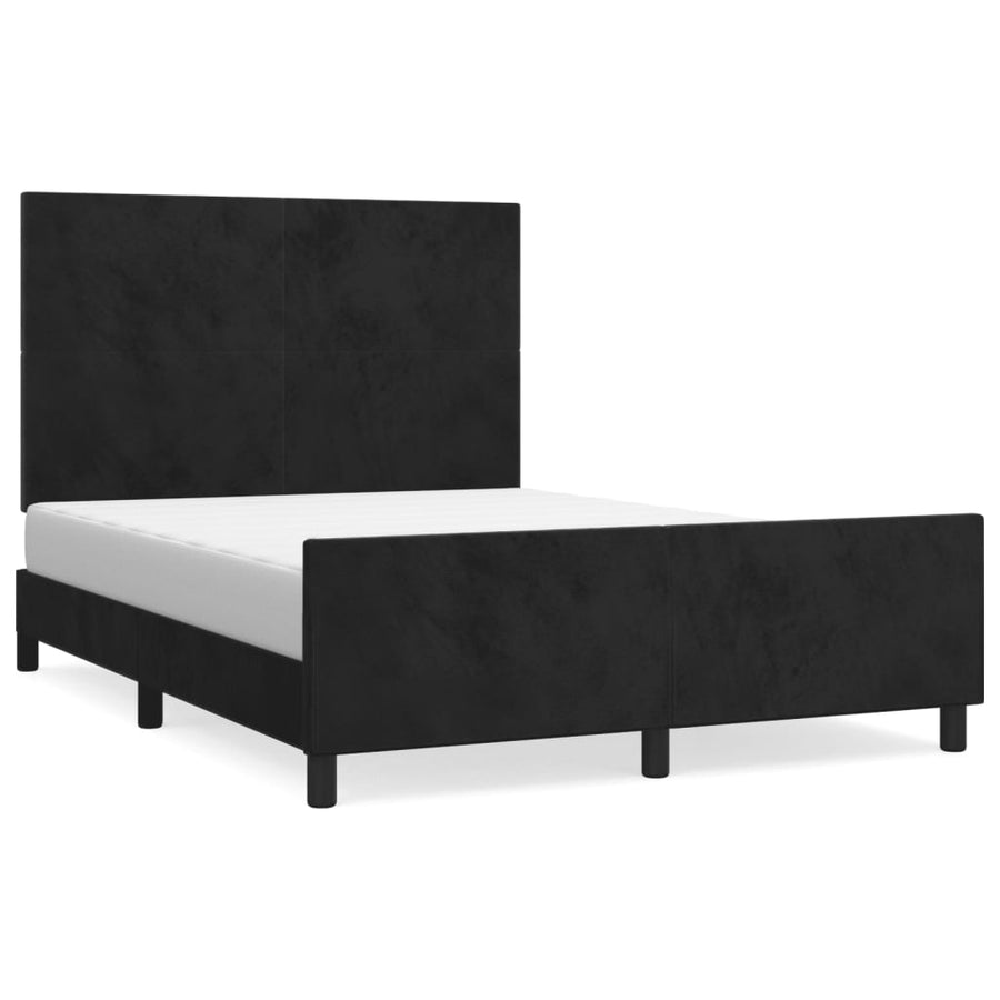 Bedframe Met Hoofdeinde Fluweel Zwart 140 x 190 cm Effen ontwerp