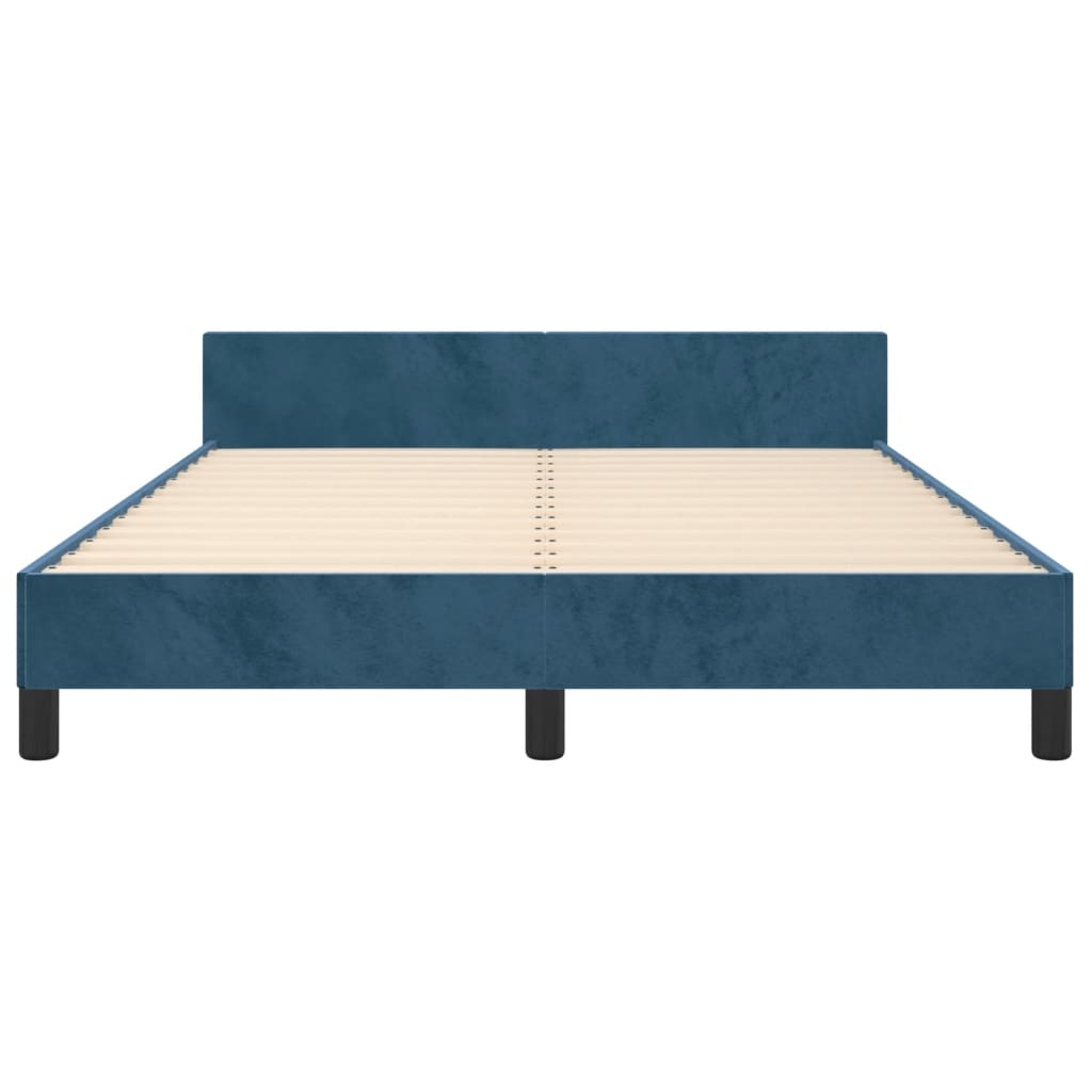 Bedframe Met Hoofdeinde Fluweel Donkerblauw 140 x 190 cm Effen ontwerp