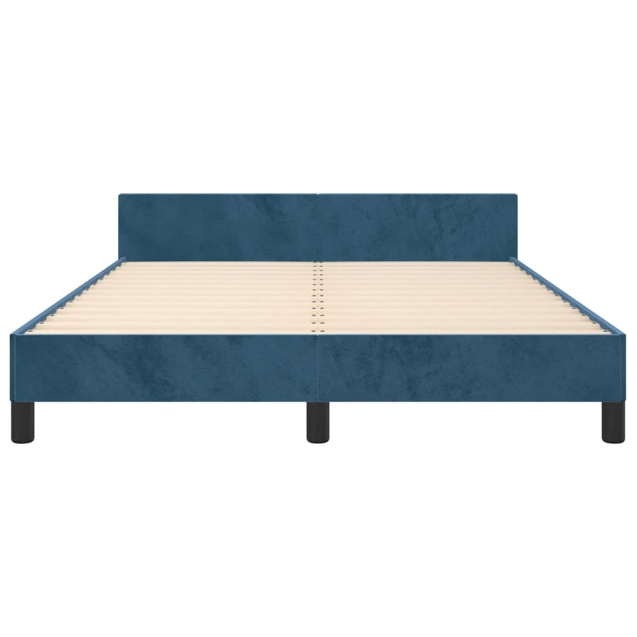 Bedframe Met Hoofdeinde Fluweel Donkerblauw 140 x 190 cm Effen ontwerp