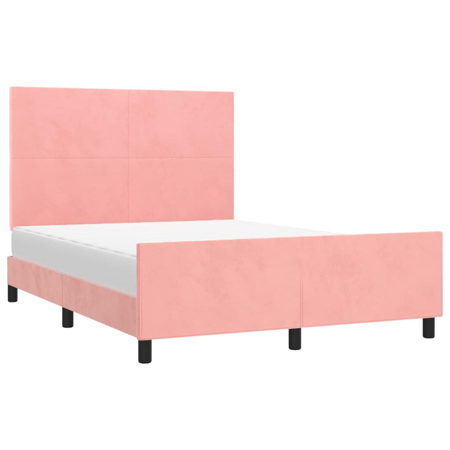 Bedframe Met Hoofdeinde Fluweel Roze 140 x 190 cm Effen ontwerp