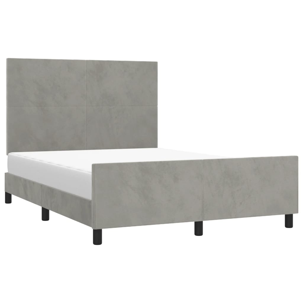 Bedframe Met Hoofdeinde Fluweel Lichtgrijs 140 x 200 cm Effen ontwerp