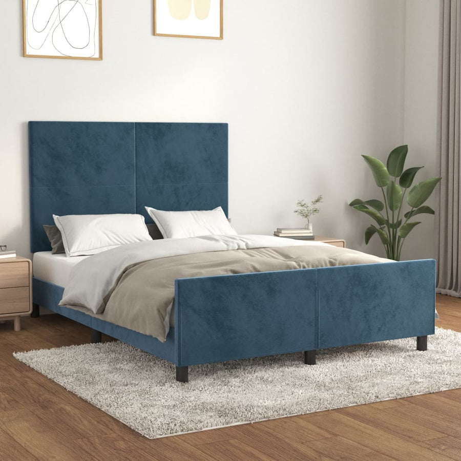 Bedframe Met Hoofdeinde Fluweel Donkerblauw 140 x 200 cm Effen ontwerp