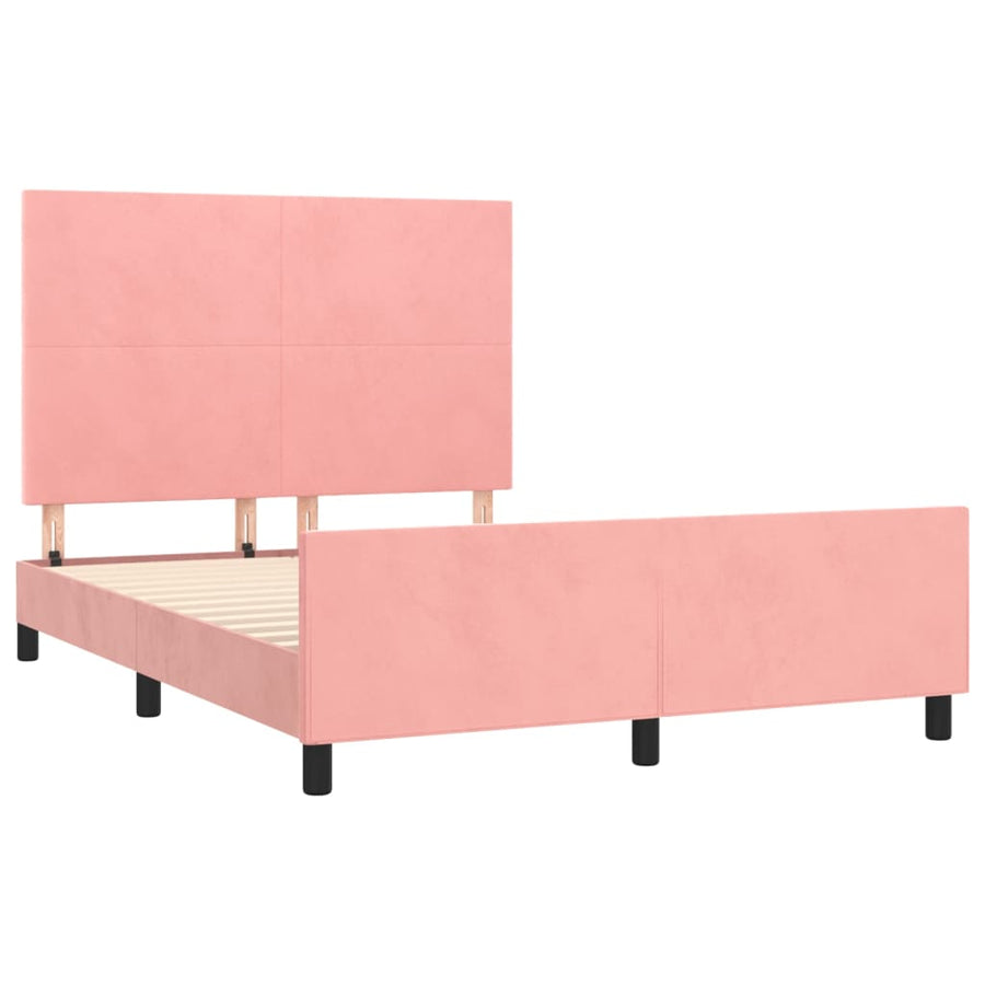 Bedframe Met Hoofdeinde Fluweel Roze 140 x 200 cm Effen ontwerp