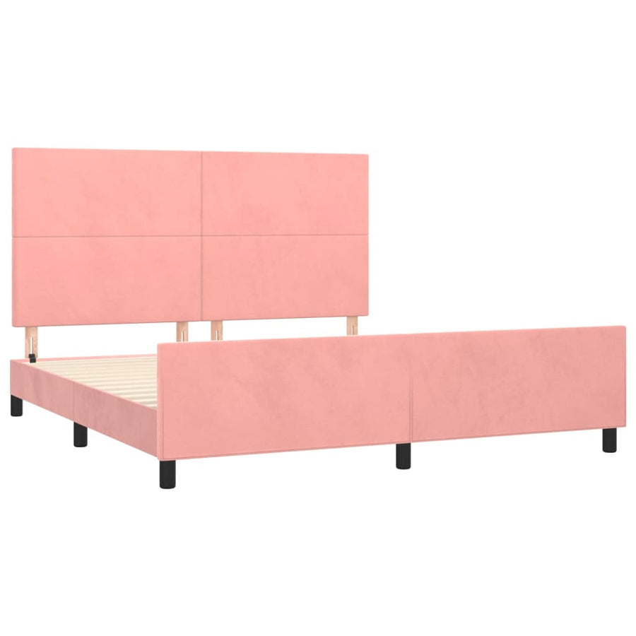 Bedframe Met Hoofdeinde Fluweel Roze 160 x 200 cm Effen ontwerp