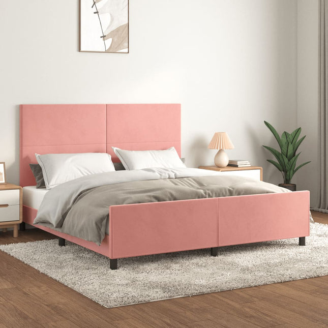 Bedframe Met Hoofdeinde Fluweel Roze 160 x 200 cm Effen ontwerp