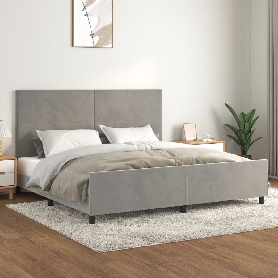 Bedframe Met Hoofdeinde Fluweel Lichtgrijs 200 x 200 cm Effen ontwerp