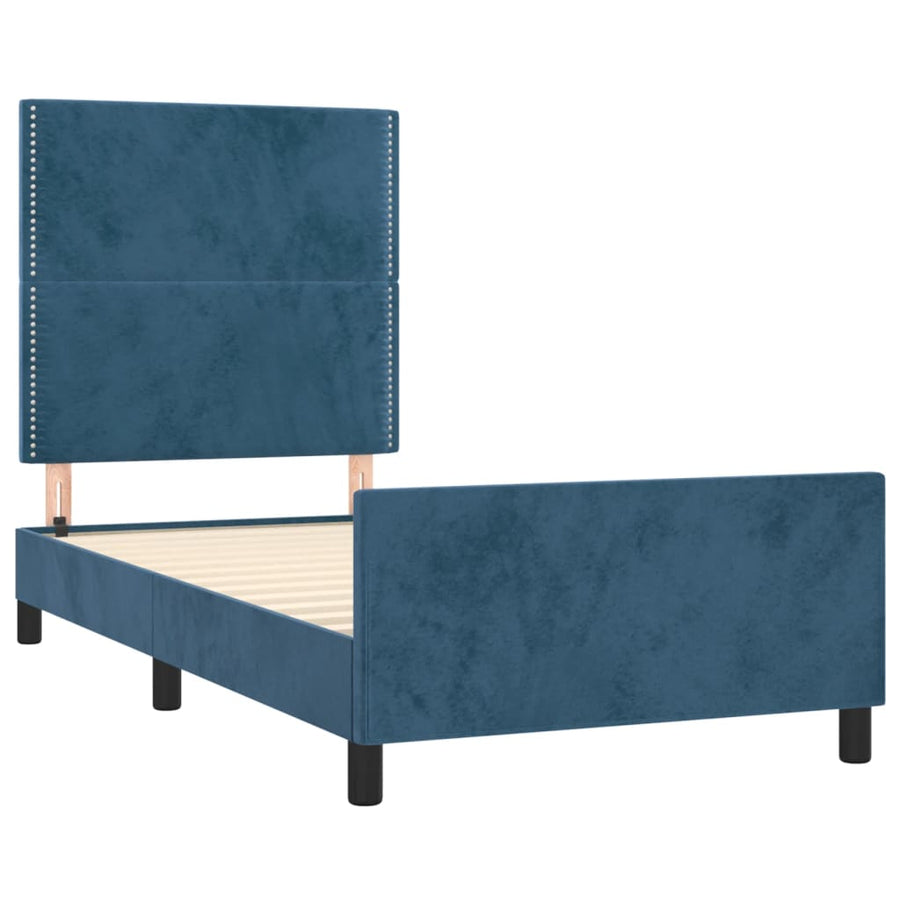 Bedframe Met Hoofdeinde Fluweel Donkerblauw 80 x 200 cm Effen met spijkers