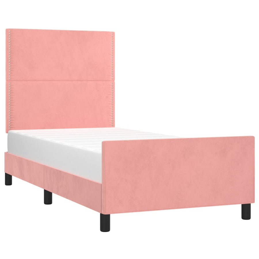 Bedframe Met Hoofdeinde Fluweel Roze 80 x 200 cm Effen met spijkers