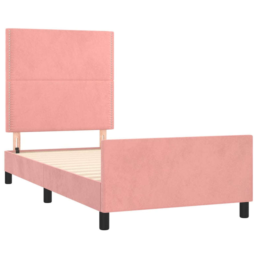 Bedframe Met Hoofdeinde Fluweel Roze 80 x 200 cm Effen met spijkers