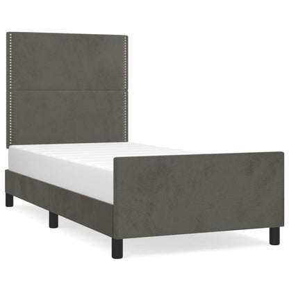 Bedframe Met Hoofdeinde Fluweel Donkergrijs 90 x 190 cm Effen met spijkers