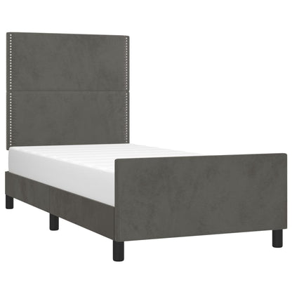 Bedframe Met Hoofdeinde Fluweel Donkergrijs 90 x 190 cm Effen met spijkers
