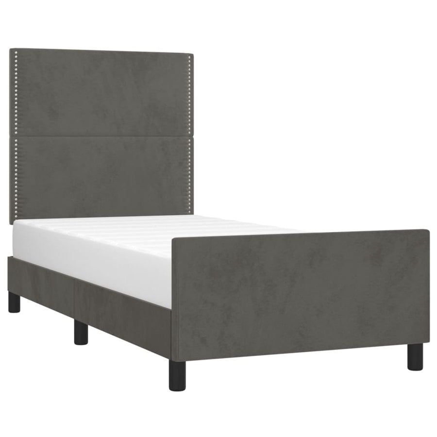 Bedframe Met Hoofdeinde Fluweel Donkergrijs 90 x 190 cm Effen met spijkers