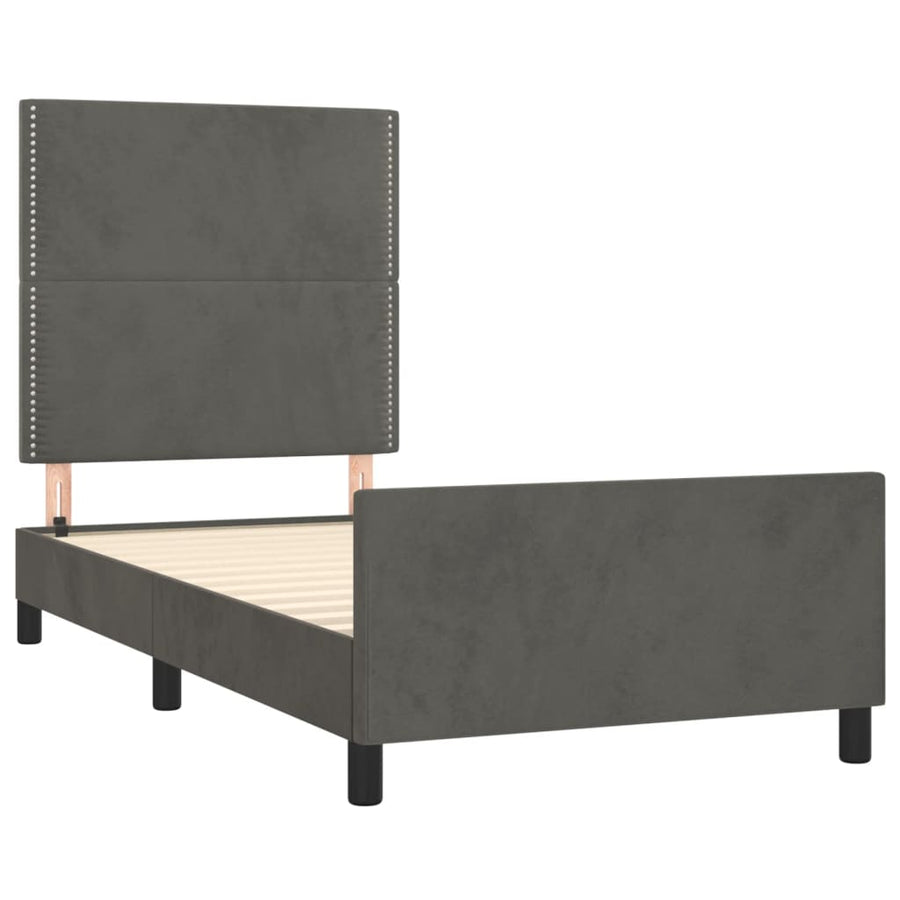 Bedframe Met Hoofdeinde Fluweel Donkergrijs 90 x 190 cm Effen met spijkers