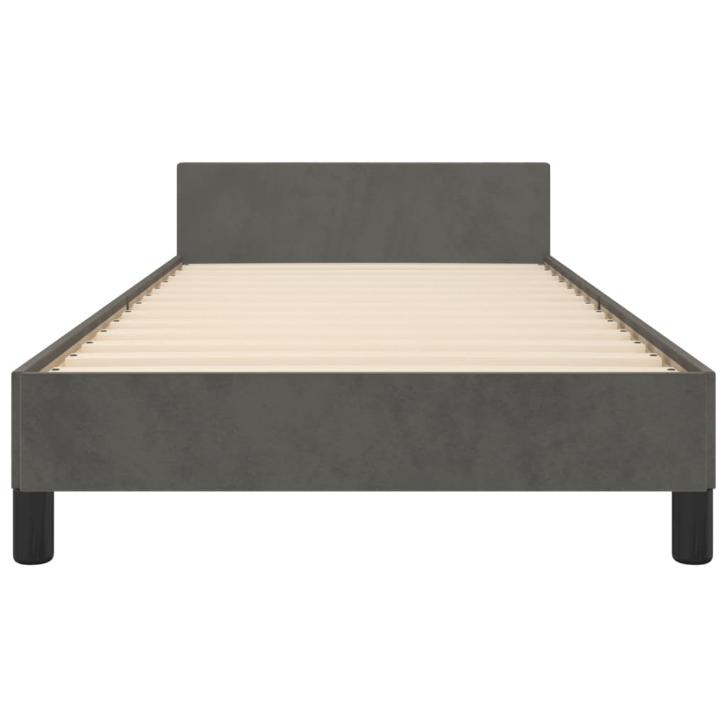 Bedframe Met Hoofdeinde Fluweel Donkergrijs 90 x 190 cm Effen met spijkers