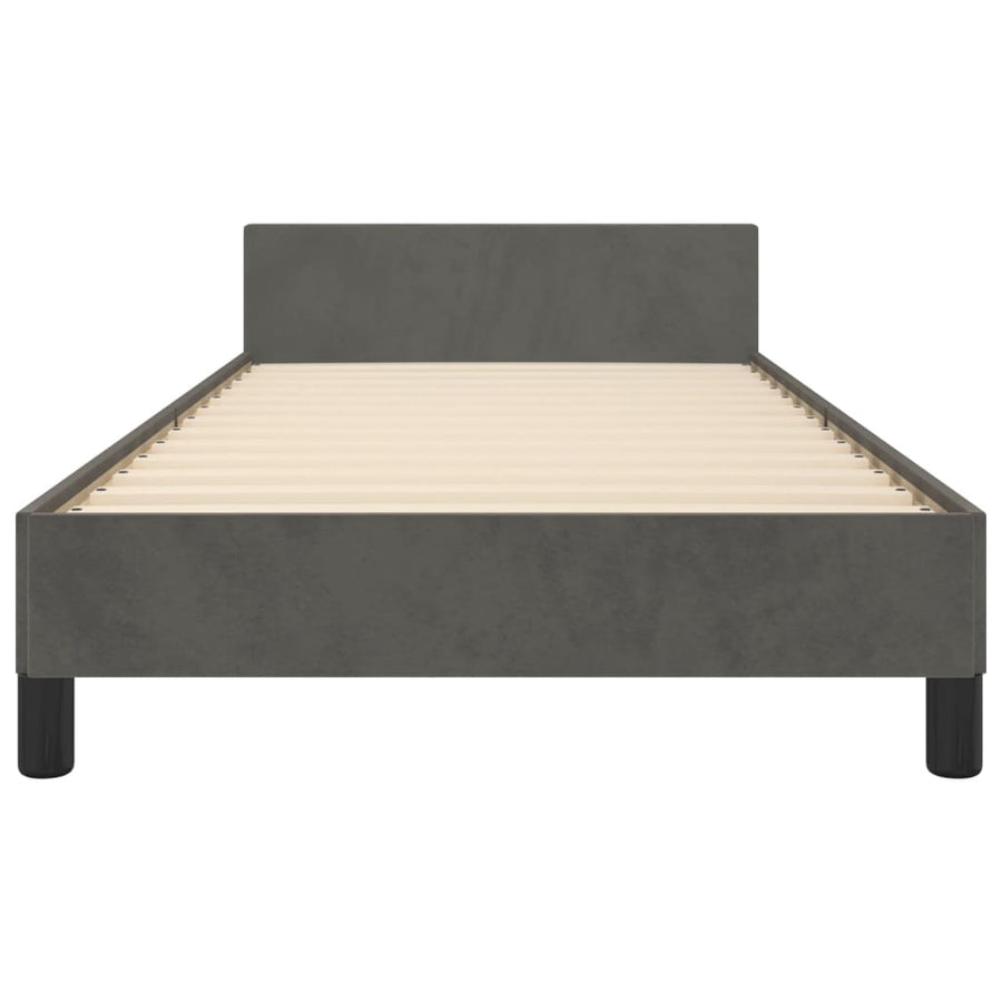 Bedframe Met Hoofdeinde Fluweel Donkergrijs 90 x 190 cm Effen met spijkers