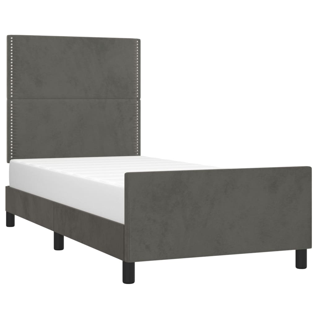 Bedframe Met Hoofdeinde Fluweel Donkergrijs 90 x 200 cm Effen met spijkers