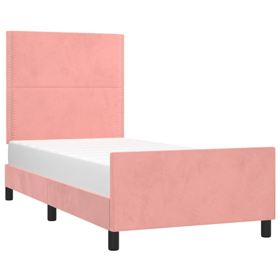 Bedframe Met Hoofdeinde Fluweel Roze 90 x 200 cm Effen met spijkers