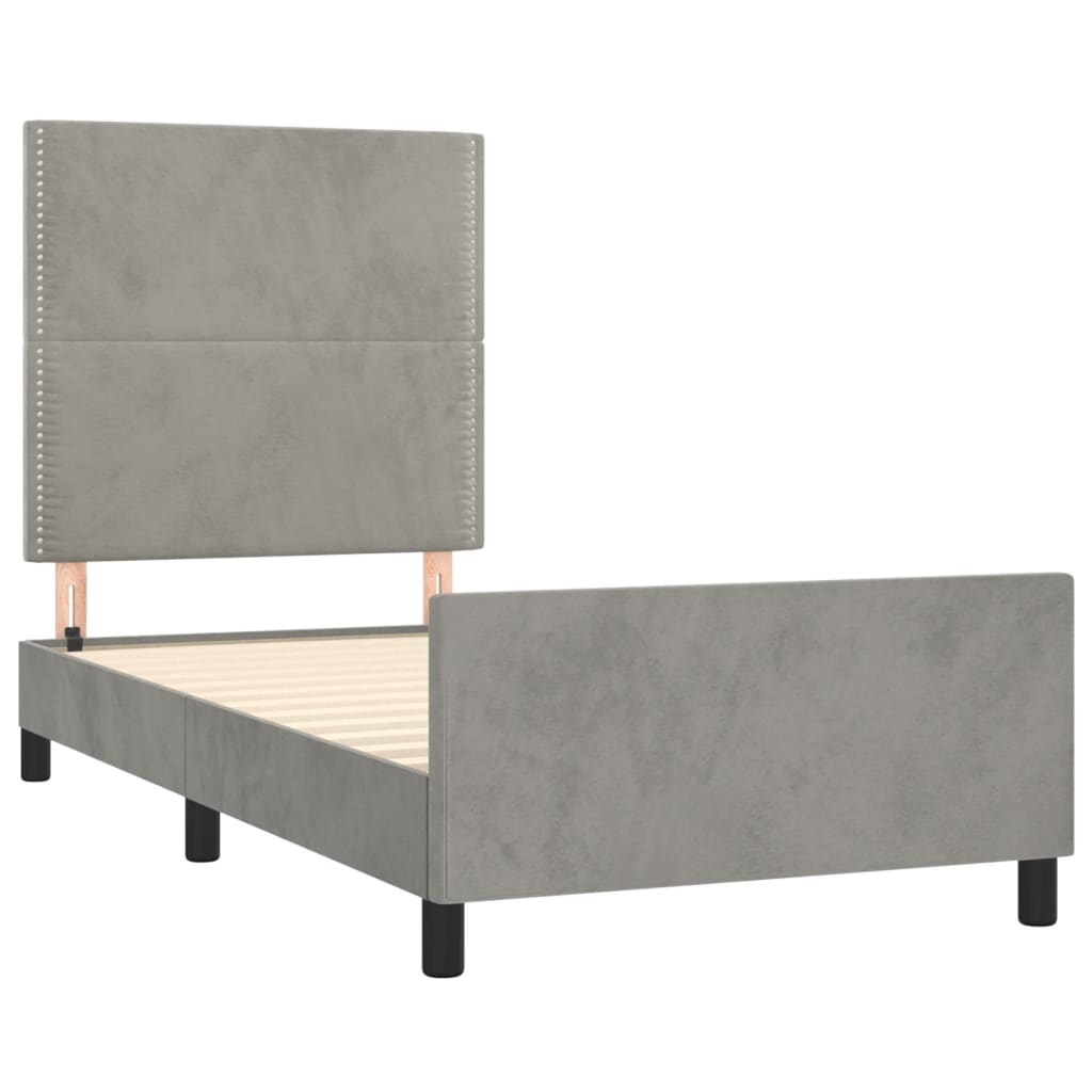 Bedframe Met Hoofdeinde Fluweel Lichtgrijs 100 x 200 cm Effen met spijkers