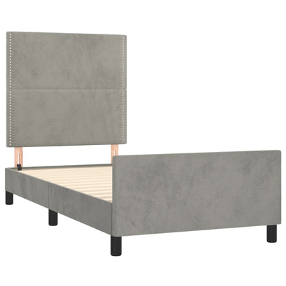 Bedframe Met Hoofdeinde Fluweel Lichtgrijs 100 x 200 cm Effen met spijkers