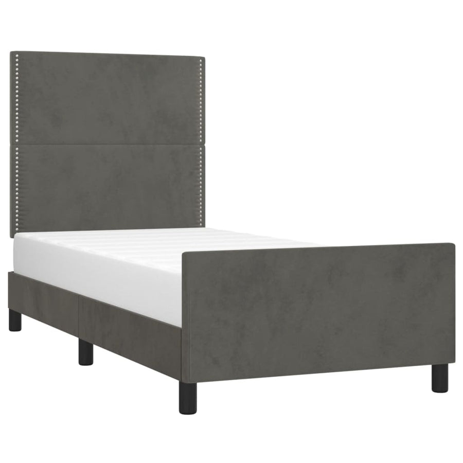 Bedframe Met Hoofdeinde Fluweel Donkergrijs 100 x 200 cm Effen met spijkers
