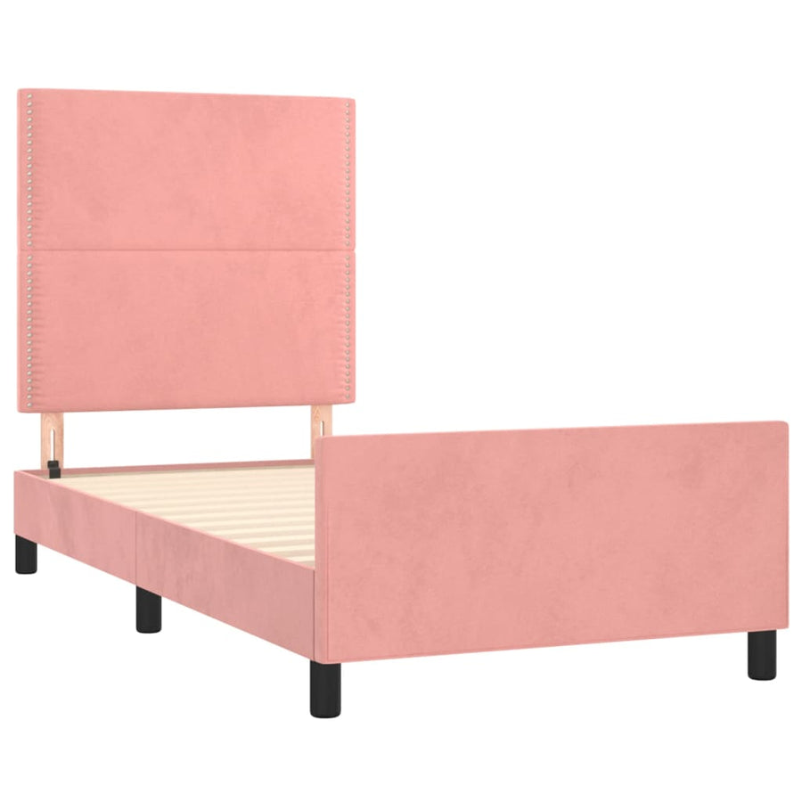 Bedframe Met Hoofdeinde Fluweel Roze 100 x 200 cm Effen met spijkers