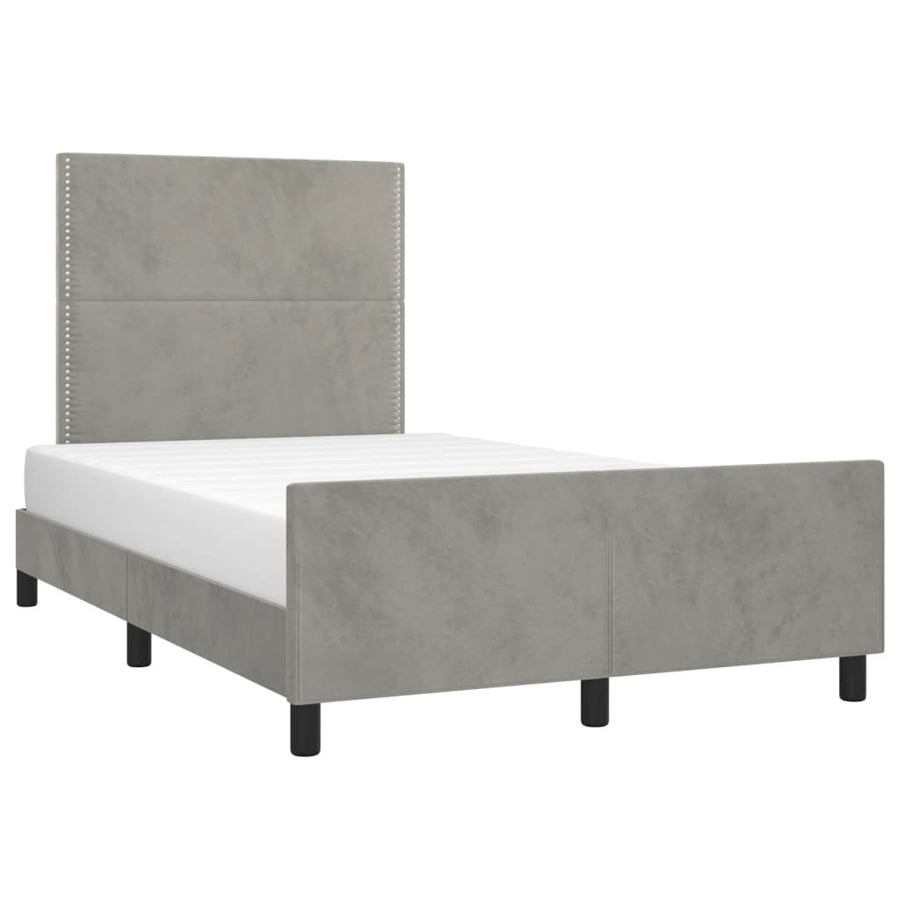 Bedframe Met Hoofdeinde Fluweel Lichtgrijs 120 x 200 cm Effen met spijkers