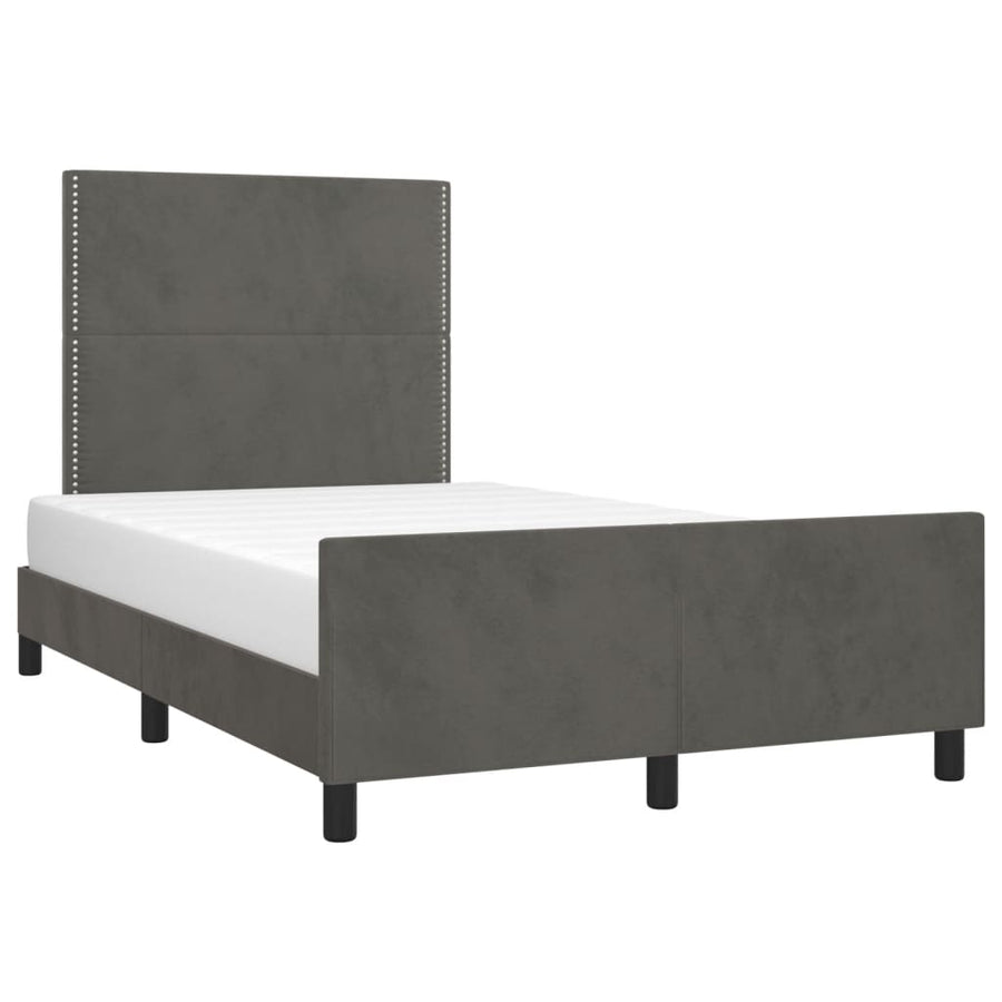 Bedframe Met Hoofdeinde Fluweel Donkergrijs 120 x 200 cm Effen met spijkers