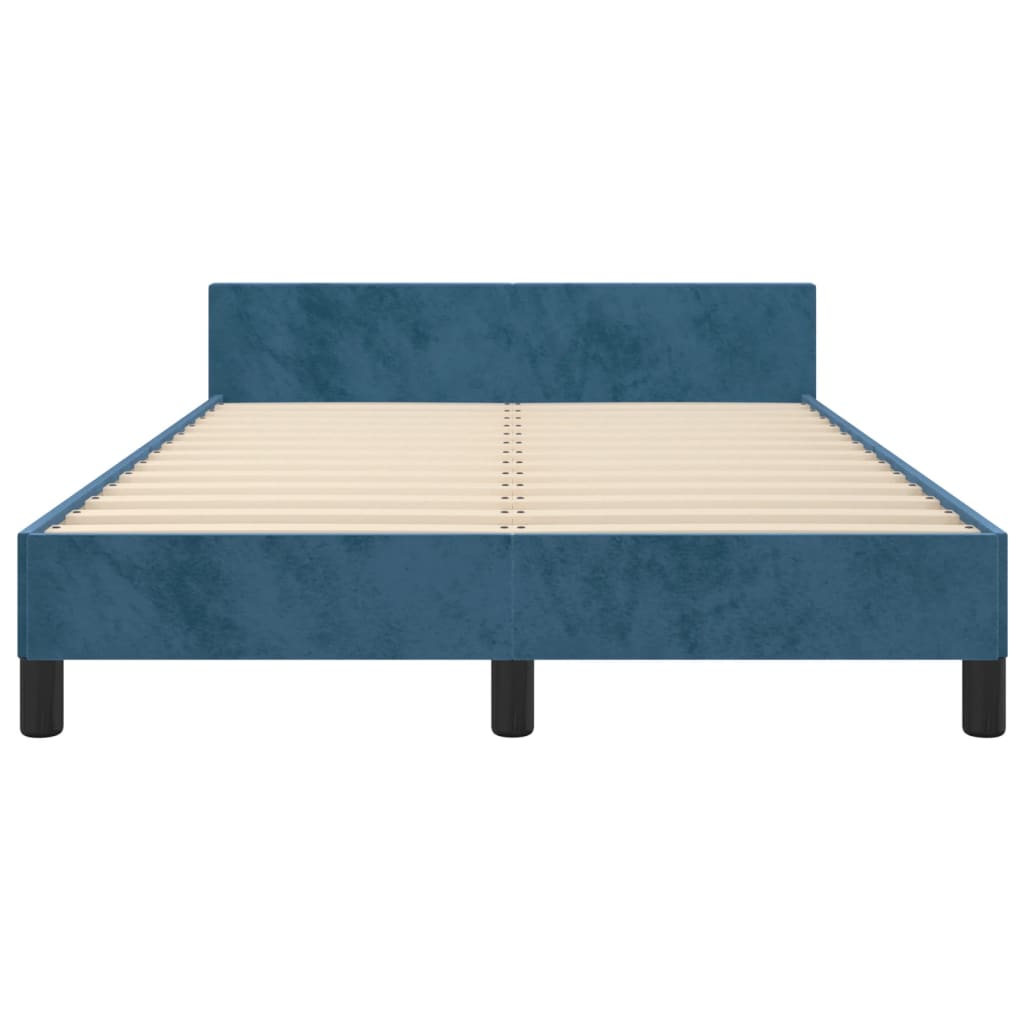 Bedframe Met Hoofdeinde Fluweel Donkerblauw 120 x 200 cm Effen met spijkers