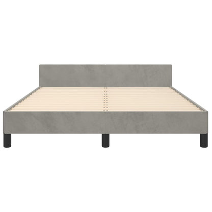 Bedframe Met Hoofdeinde Fluweel Lichtgrijs 140 x 190 cm Effen met spijkers