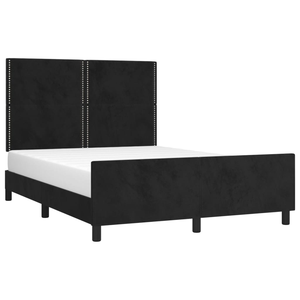 Bedframe Met Hoofdeinde Fluweel Zwart 140 x 190 cm Effen met spijkers
