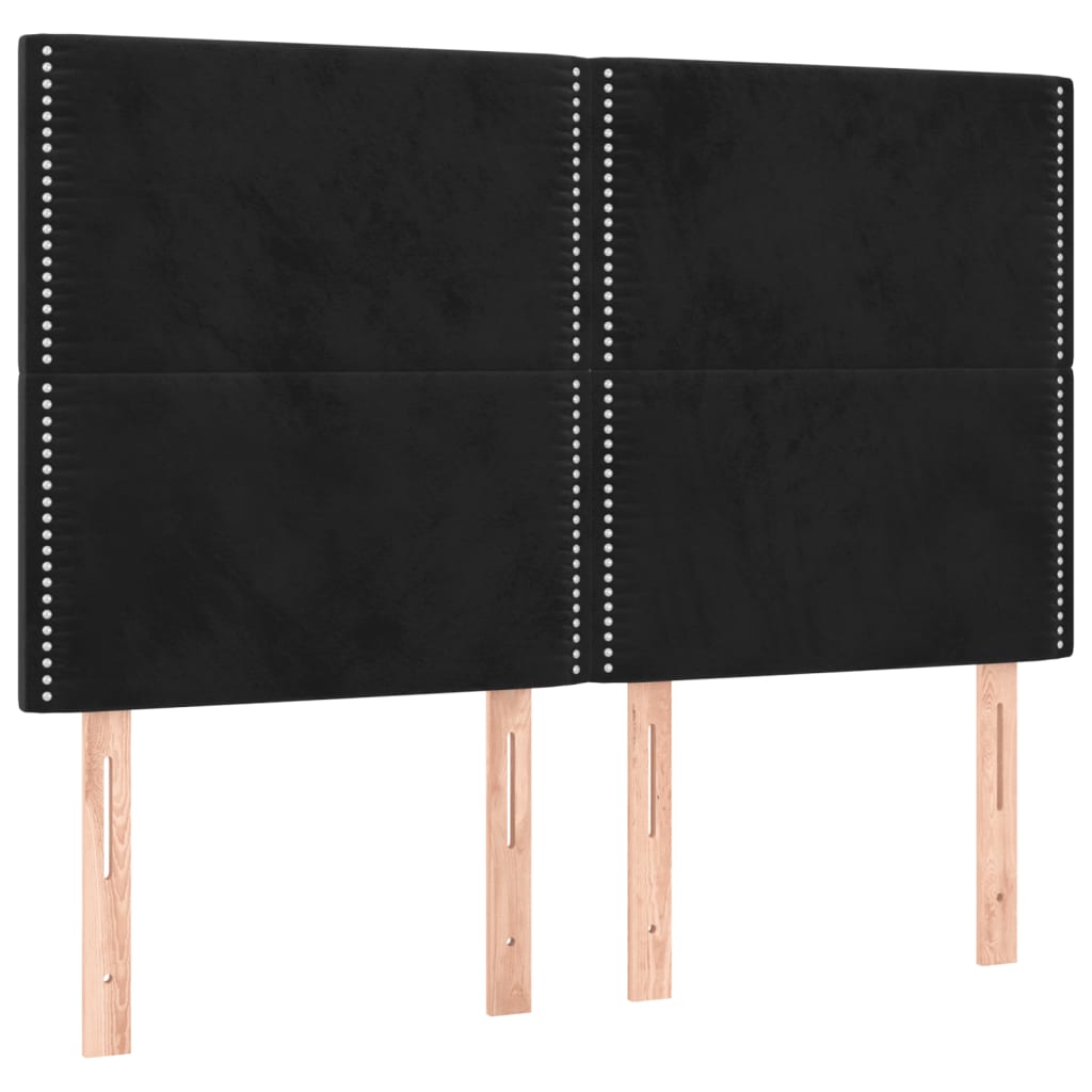 Bedframe Met Hoofdeinde Fluweel Zwart 140 x 190 cm Effen met spijkers