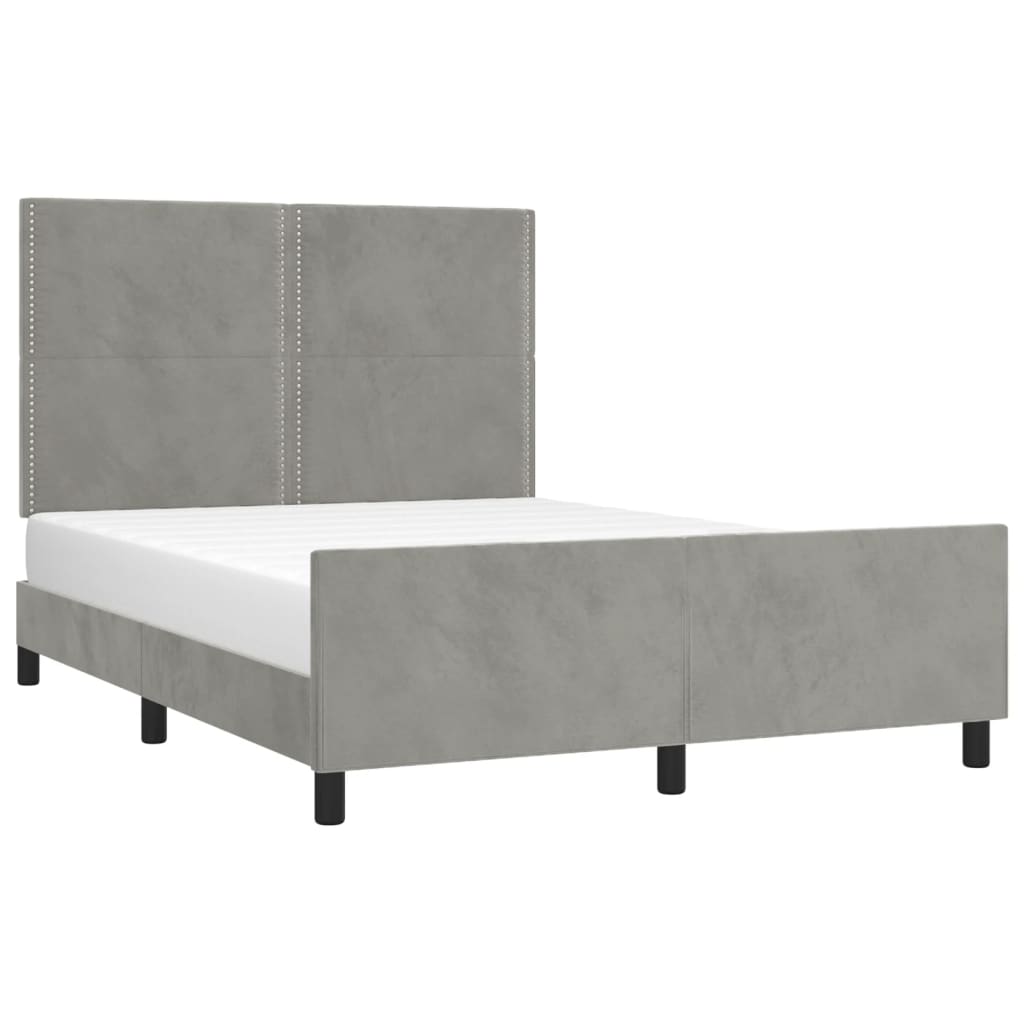 Bedframe Met Hoofdeinde Fluweel Lichtgrijs 140 x 200 cm Effen met spijkers