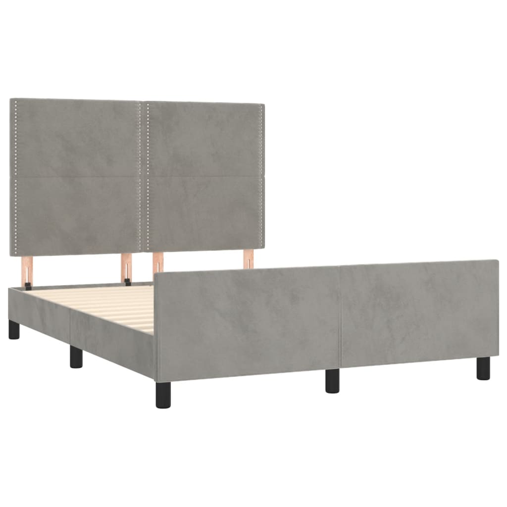 Bedframe Met Hoofdeinde Fluweel Lichtgrijs 140 x 200 cm Effen met spijkers