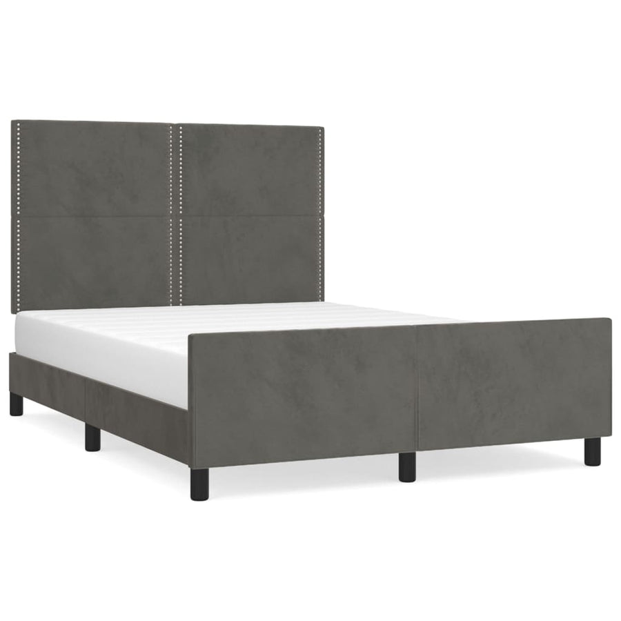 Bedframe Met Hoofdeinde Fluweel Donkergrijs 140 x 200 cm Effen met spijkers
