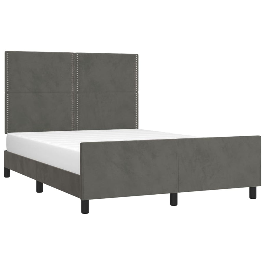 Bedframe Met Hoofdeinde Fluweel Donkergrijs 140 x 200 cm Effen met spijkers