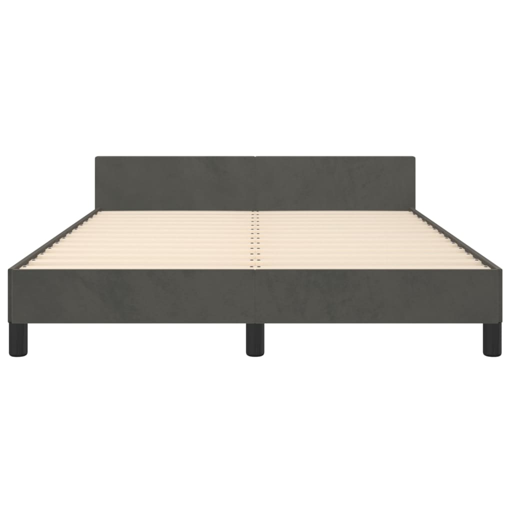 Bedframe Met Hoofdeinde Fluweel Donkergrijs 140 x 200 cm Effen met spijkers